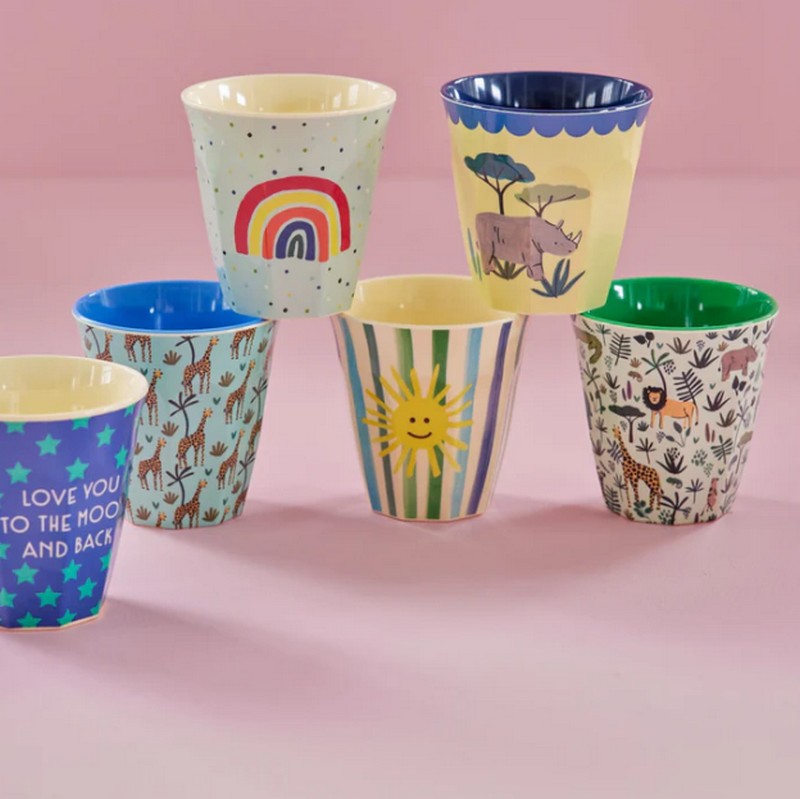 Bicchiere acqua in melamina decorato con sole e righe